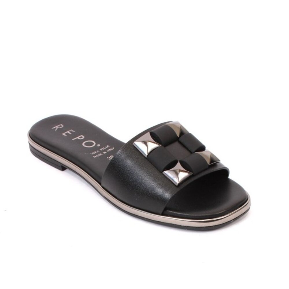 PHIL GATIÈR by REPO 71123 Black Leather Slides Sandals